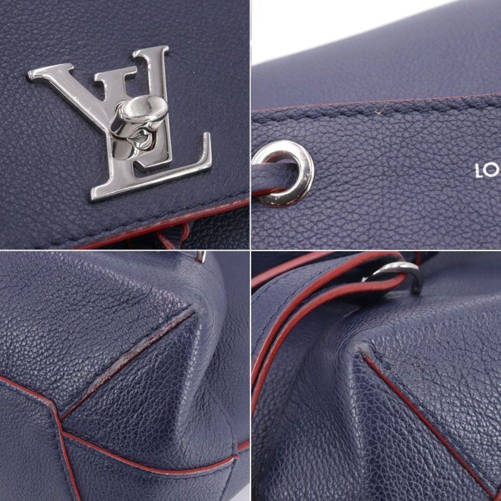 Louis Vuitton Lock Me Backpack Marine Rouge Navy Leather Rucksack Bag - Picture 6 of 6